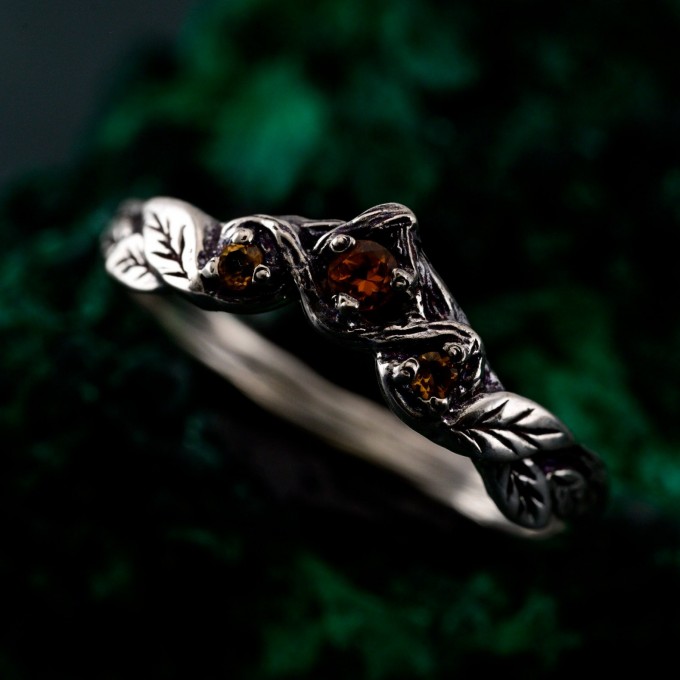 Silver Forest Chevron Wedding Band: Nature-Inspired Wooden Harmony