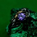 Mystical Forest Ring with Amethyst - Leafy Engagement Ring with Branch and Blossom