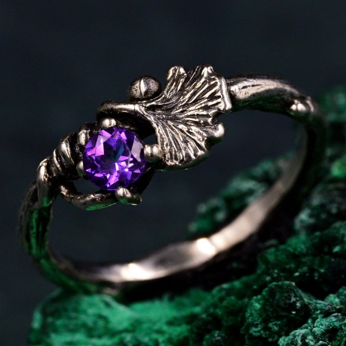 Boho Chic Silver Ring - Ginkgo Biloba Leaf Engagement Ring