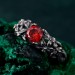 Gothic Silver Ring with Garnet and Floral Design