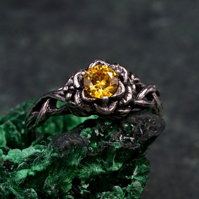 Bloom of Light: Gothic Citrine Lotus Ring