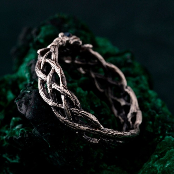 Oak Leaves Silver Dainty Topaz Engagement Ring