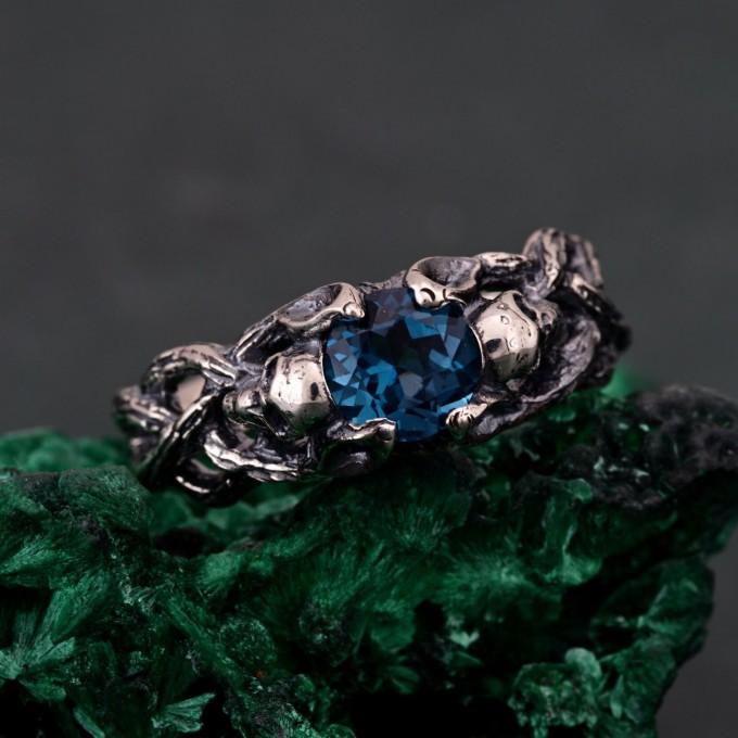 Gothic London Blue Topaz Engagement Ring - Enchanted Forest Wedding Ring