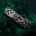Viking Silver Celtic Ring – Wood Accented Braided Silver Tree Ring with Leaf Design, Masculine Promise Band