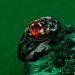 Mystical Forest Ring with Garnet and Leafy Blossom Design