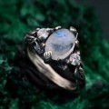 Silver Fairy Engagement Ring: Ethereal Forest Design with Tree Bark Band