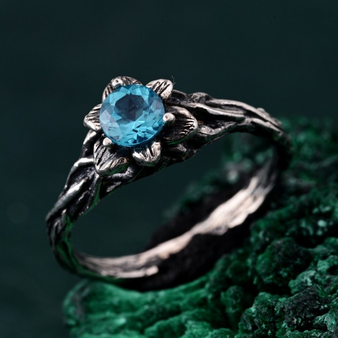 Unique Topaz Blossom Twig Ring – Enchanted Forest Design, Woodland Whispers Ring, Whimsical Vine Ring