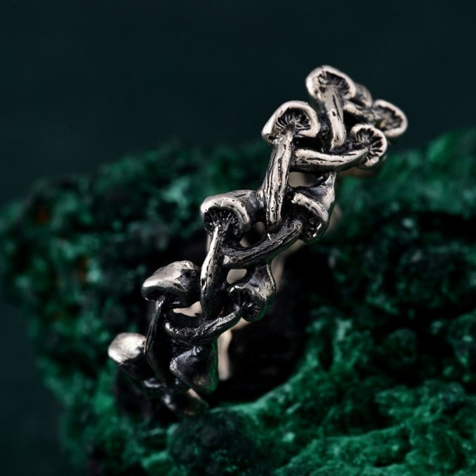 Mushroom Fantasy Ring - Nature-Inspired Silver Forest Symphony Ring