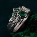 Emerald Silver Twig Ring – Forest-Inspired Leaf Design, Bohemian Green Gemstone Wedding Band, Unique Handcrafted Jewelry