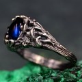 One-of-a-Kind Silver Mushroom and Oak Leaf Ring with Oval London Topaz