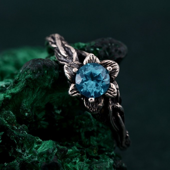 Unique Topaz Blossom Twig Ring – Enchanted Forest Design, Woodland Whispers Ring, Whimsical Vine Ring