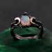 Silver Moon Phase Ring with Opal: Boho Celestial Wedding Band with Enchanted Forest Design