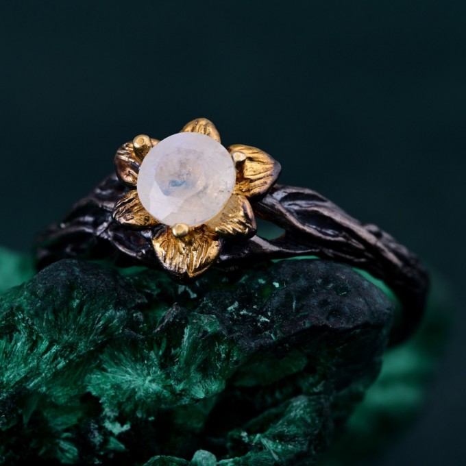 Enchanted Forest Ruby Ring - Unique Woodland Whispers and Blossom Twig Ring