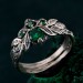 Emerald Silver Twig Ring – Forest-Inspired Leaf Design, Bohemian Green Gemstone Wedding Band, Unique Handcrafted Jewelry