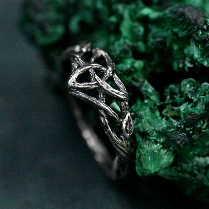 Artisanal Silver Tree Ring - Handcrafted Celtic Band with Nature-Inspired Triskele Design