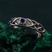 Celtic Pattern Wedding Band with Sapphire - Unique Tree Bark Texture Ring for Couples