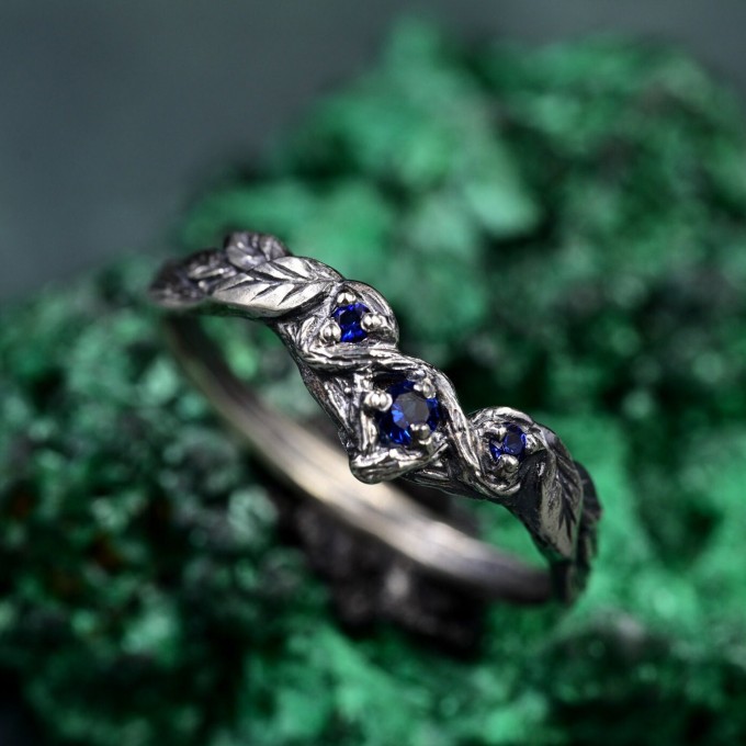 Minimalist Chevron Twig and Leaf Ring & Forest Branch Wedding Band