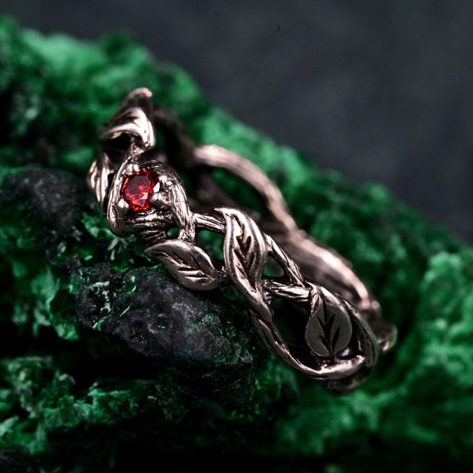Woodland Fairycore Silver Eternity Ring – Men's Leafy Vine Engagement Band, Braided Tree Branch Silver Ring, Leaf Design Band