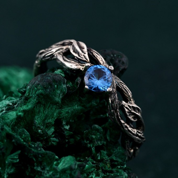 Stunning Leafy Branch with Topaz Ring – Unique Nature's Gemstone Adornment, Christmas Gift Idea
