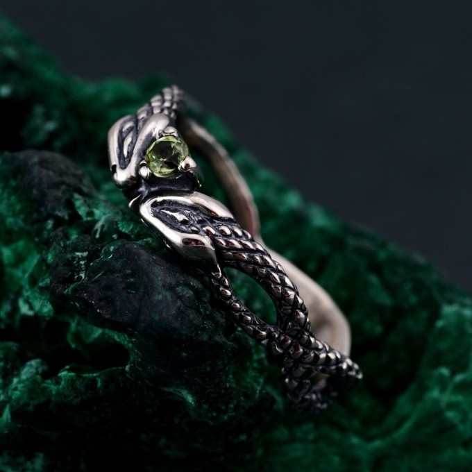 Emerald Coil: Gothic Snake Ring with Peridot