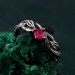 Leafy Branch with Ruby Ring – Nature-Inspired Silver Twig Jewelry