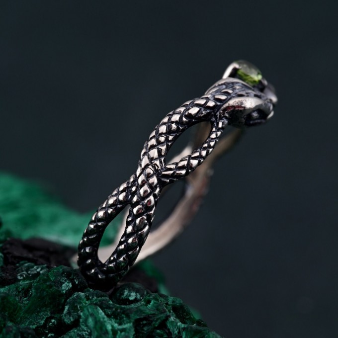 Emerald Coil: Gothic Snake Ring with Peridot